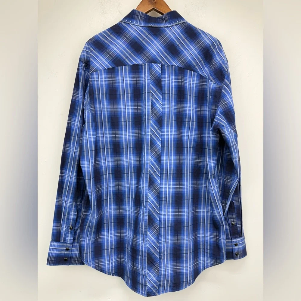 Rock & Roll Cowboy size XL Men’s Blue Plaid Pearl Snap Long Sleeve Western Shirt - Picture 7 of 9